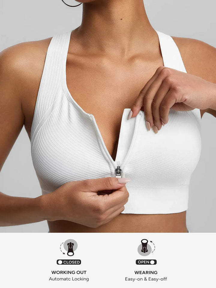 BrxlGrit™ Seamless Front Zip Racerback Medium Support Sports Bra