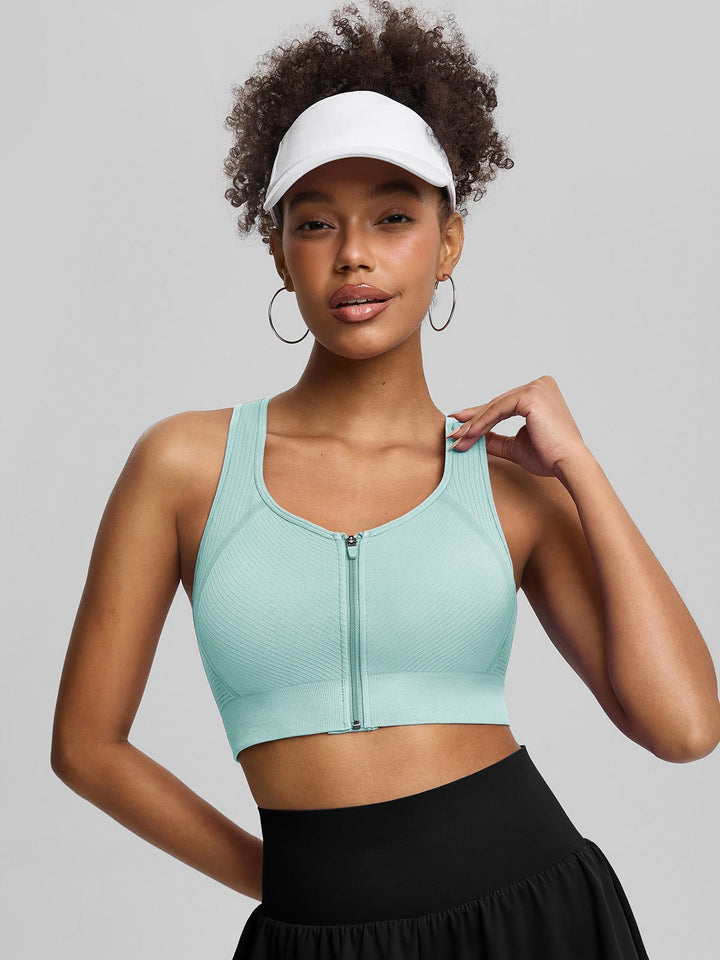 BrxlGrit™ Seamless Front Zip Racerback Medium Support Sports Bra