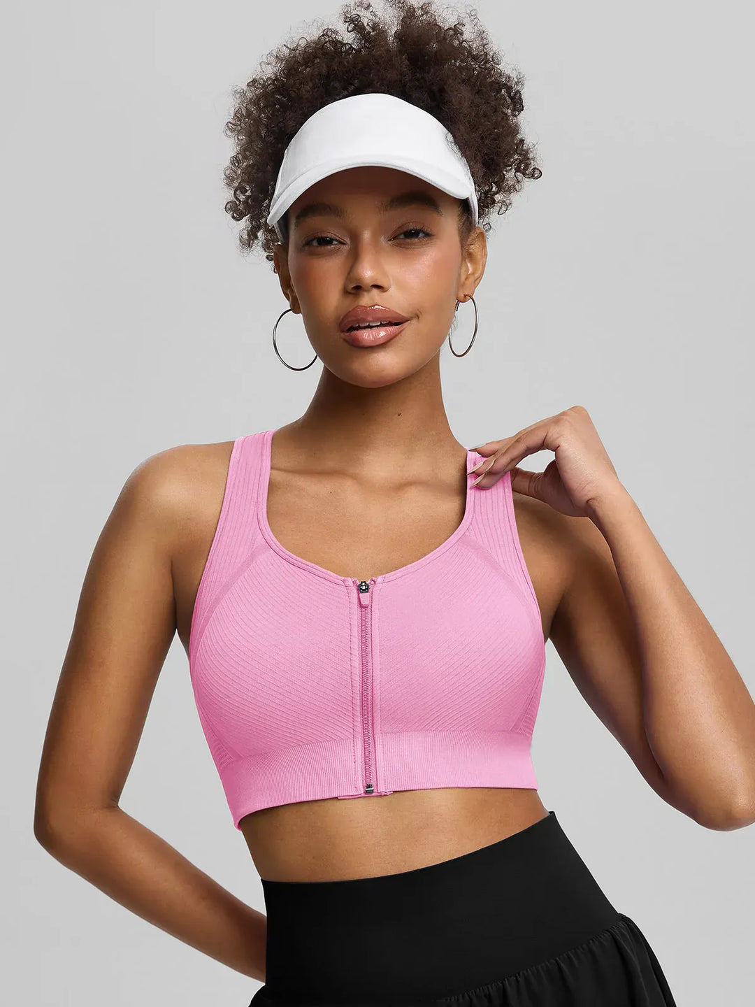 BrxlGrit™ Seamless Front Zip Racerback Medium Support Sports Bra