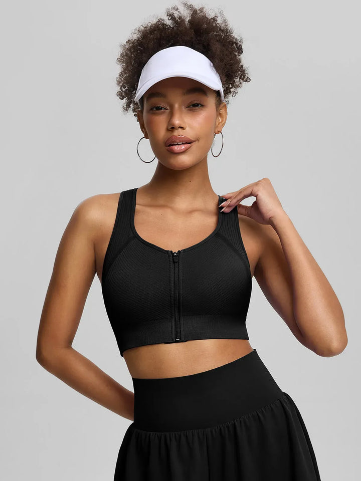 BrxlGrit™ Seamless Front Zip Racerback Medium Support Sports Bra