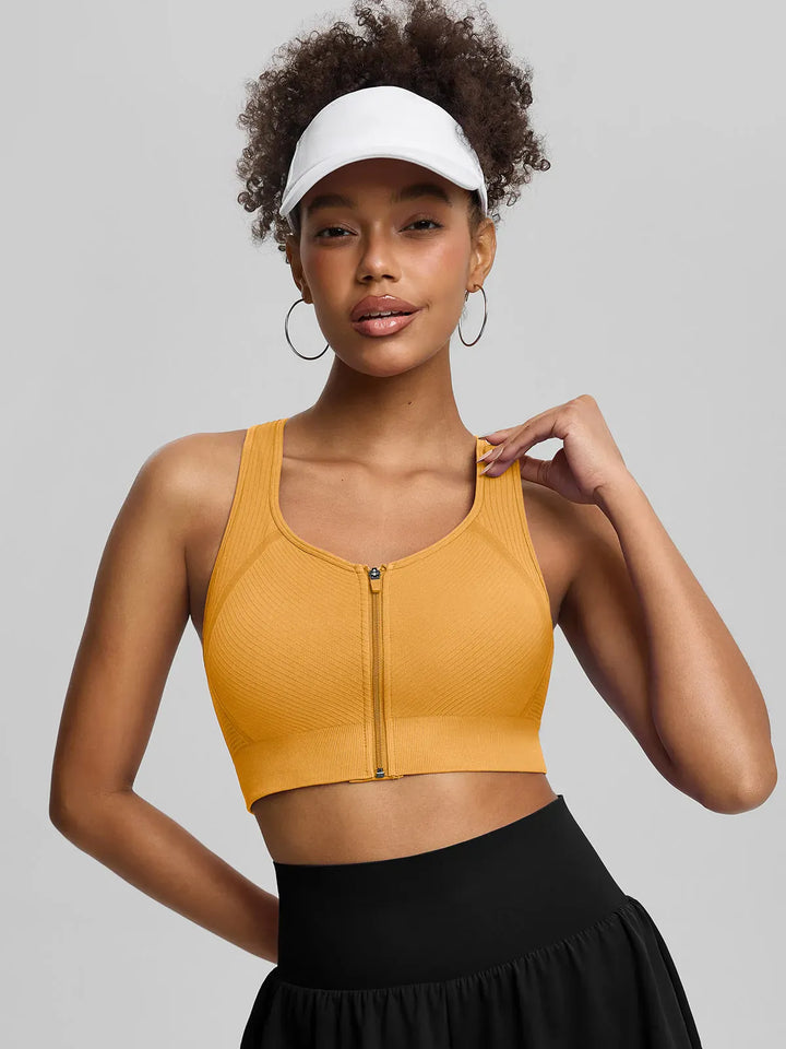 BrxlGrit™ Seamless Front Zip Racerback Medium Support Sports Bra