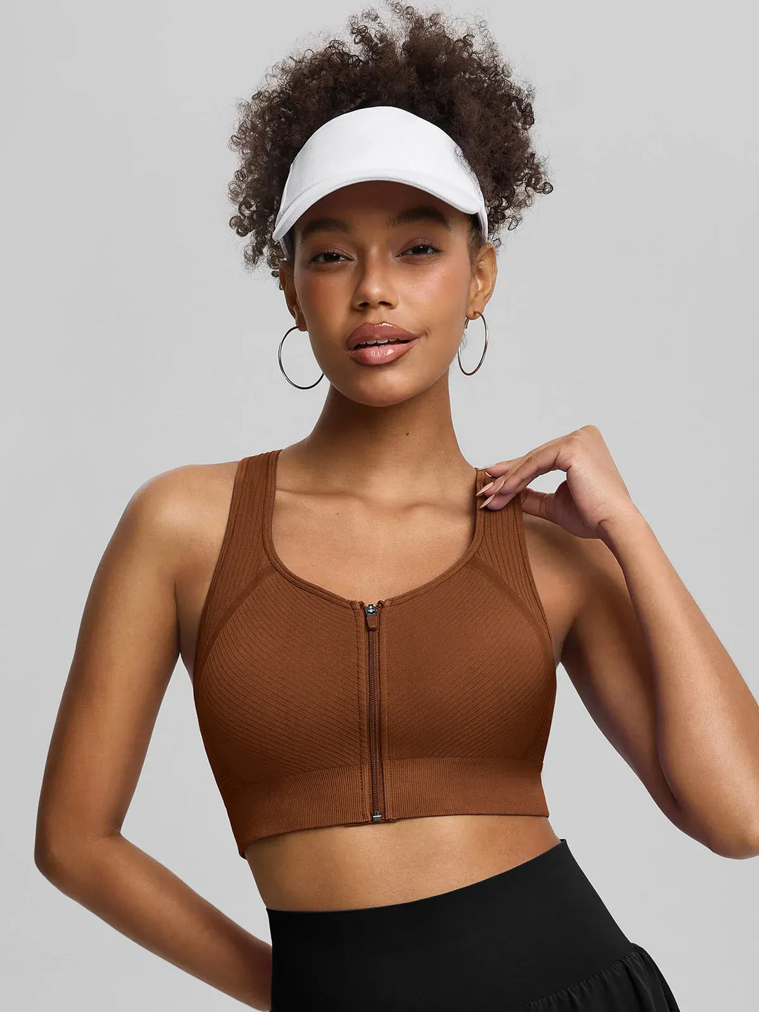 BrxlGrit™ Seamless Front Zip Racerback Medium Support Sports Bra