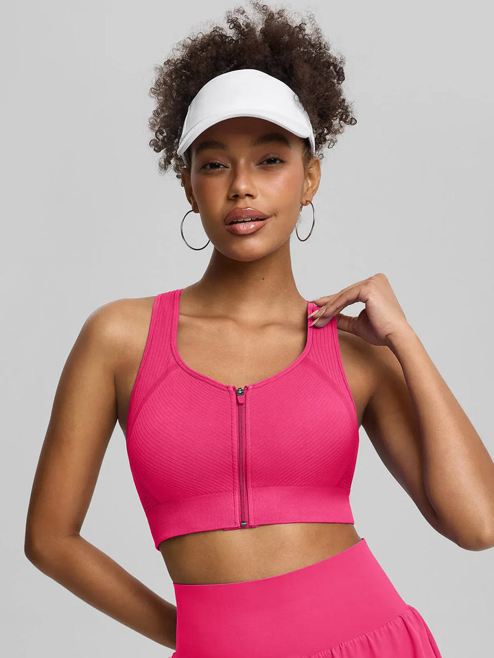 BrxlGrit™ Seamless Front Zip Racerback Medium Support Sports Bra
