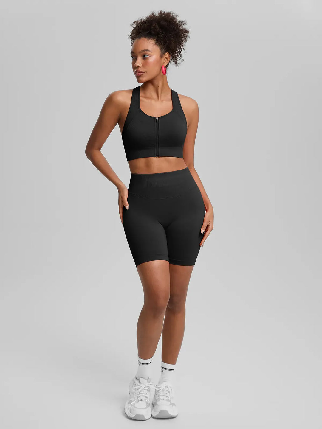 BrxlGrit™ Seamless Front Zip Sports Bra Butt Lifting Workout Shorts