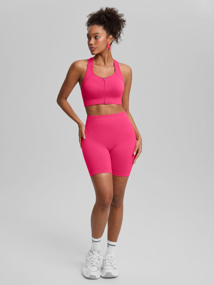 BrxlGrit™ Seamless Front Zip Sports Bra Butt Lifting Workout Shorts