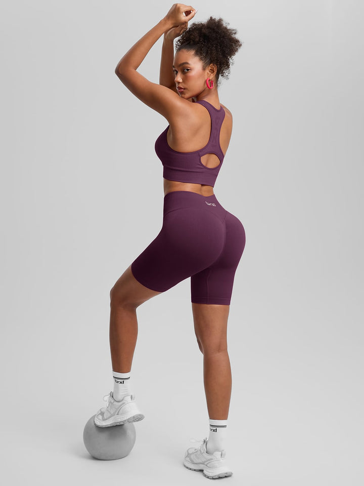 BrxlGrit™ Seamless Front Zip Sports Bra Butt Lifting Workout Shorts