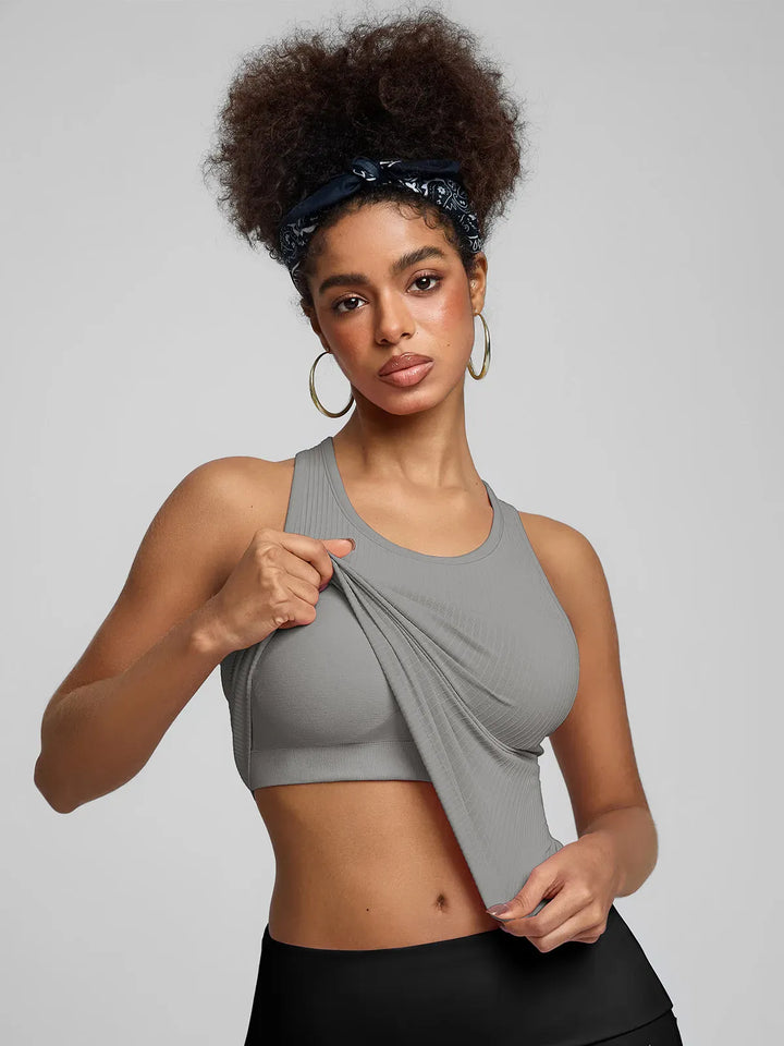 BrxlGrit™ Seamless Ribbed Scoop-Neck Racerback Sports Tank Top