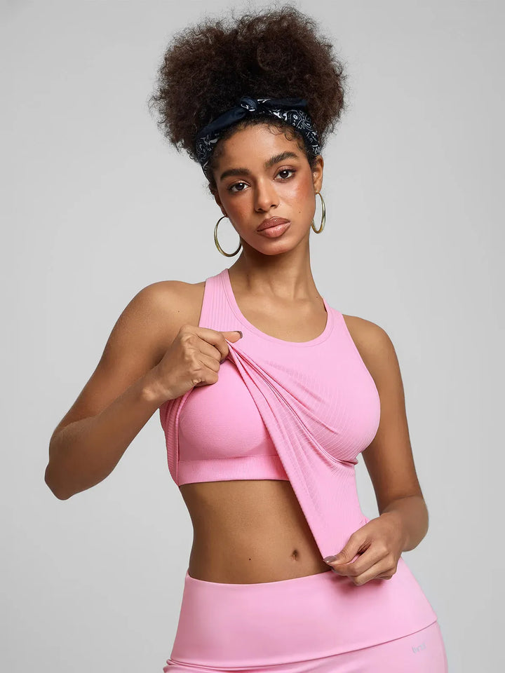 BrxlGrit™ Seamless Ribbed Scoop-Neck Racerback Sports Tank Top