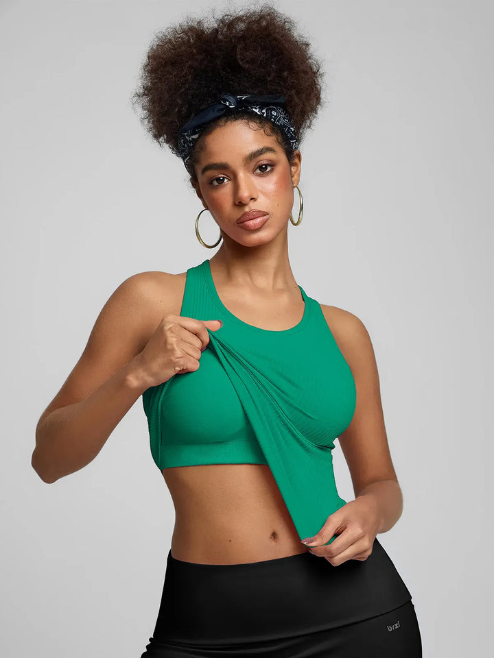 BrxlGrit™ Seamless Ribbed Scoop-Neck Racerback Sports Tank Top