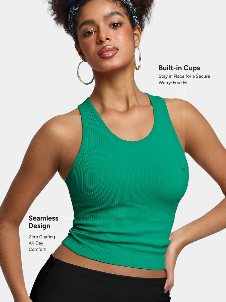 BrxlGrit™ Seamless Ribbed Scoop-Neck Racerback Sports Tank Top