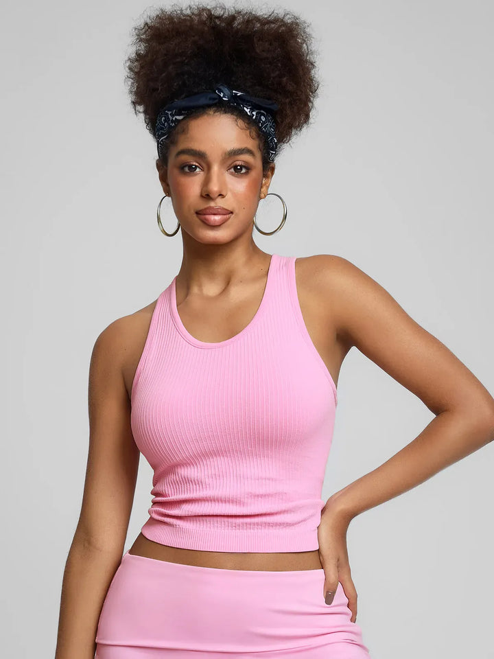 BrxlGrit™ Seamless Ribbed Scoop-Neck Racerback Sports Tank Top