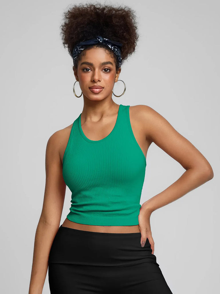 Seamless Ribbed Scoop-Neck Racerback Sports Tank Top