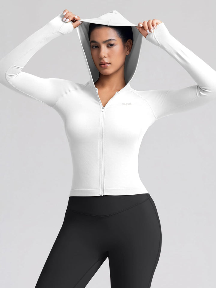 BrxlGrit™ Slim Fit Seamless Zip Up Cropped Hooded Jacket