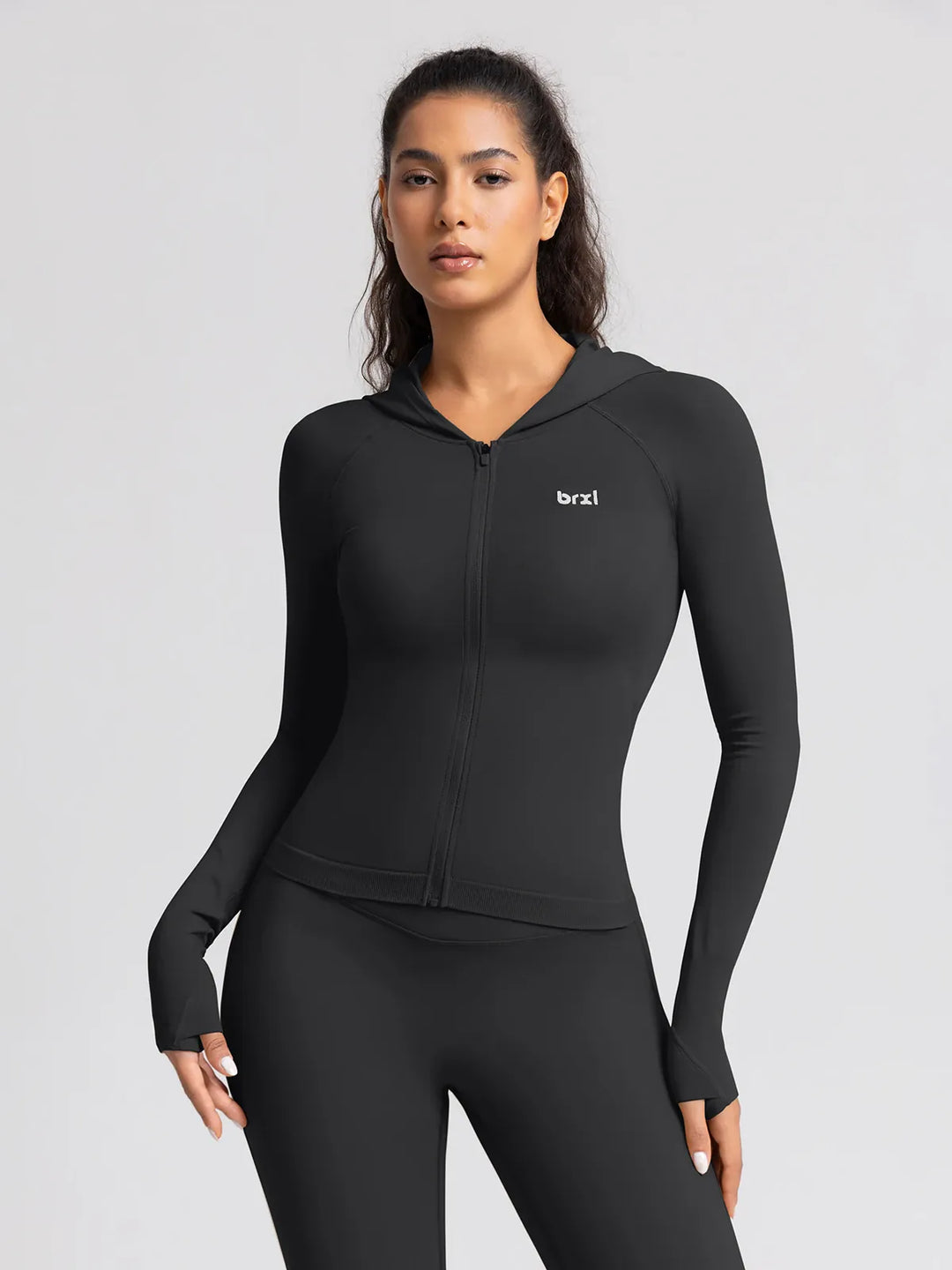BrxlGrit™ Slim Fit Seamless Zip Up Cropped Hooded Jacket