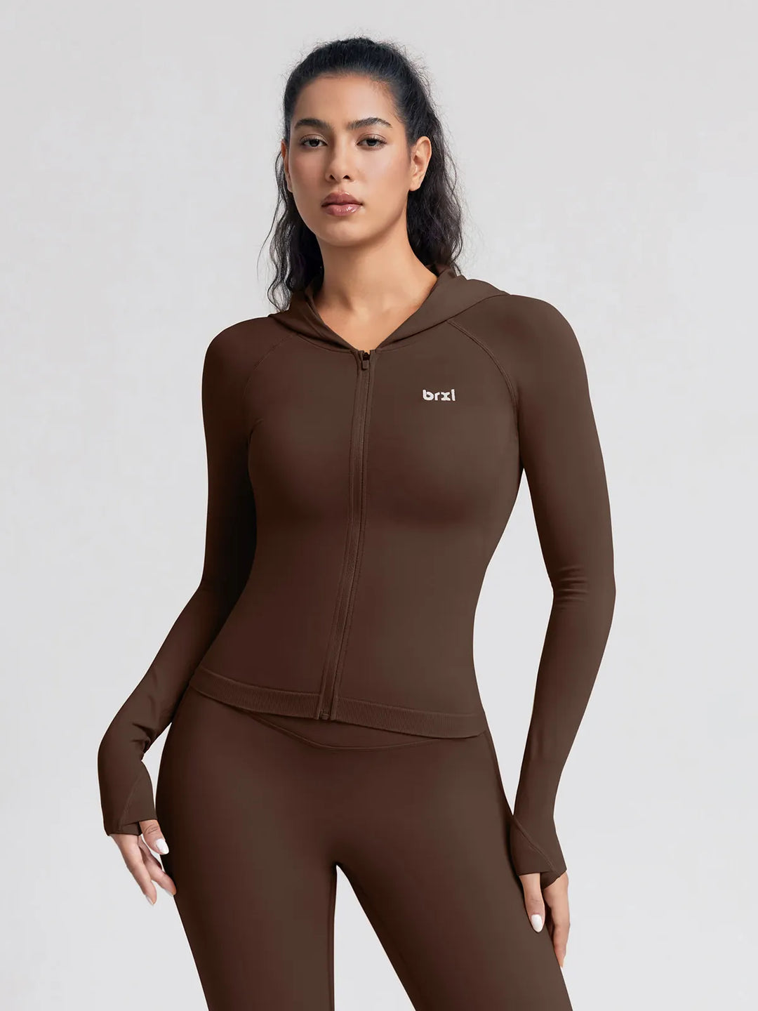 BrxlGrit™ Slim Fit Seamless Zip Up Cropped Hooded Jacket