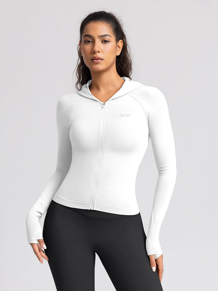 BrxlGrit™ Slim Fit Seamless Zip Up Cropped Hooded Jacket