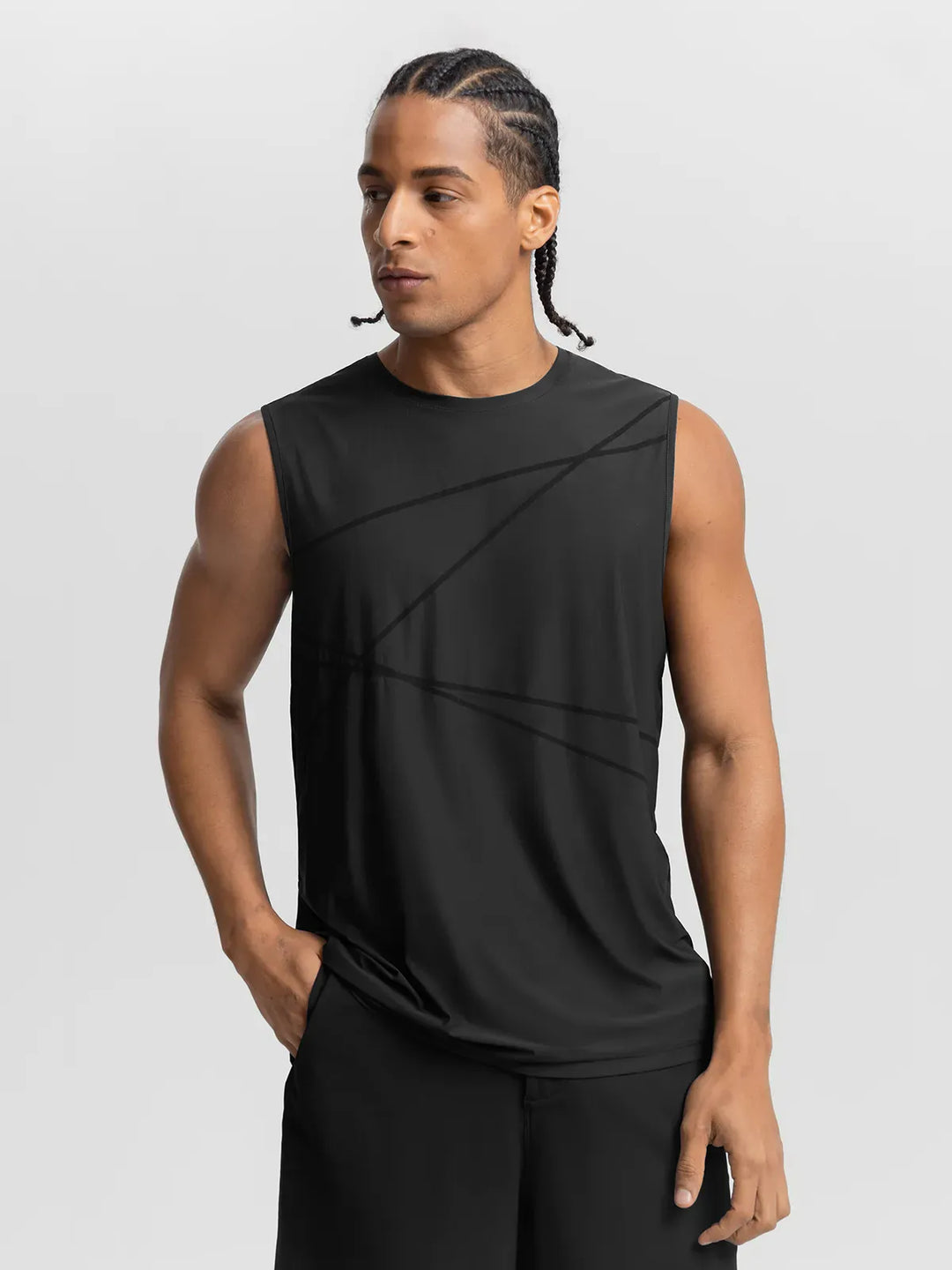 BrxlMen™ Sleeveless Diagonal Stripe Print Quick-Dry Workout Tank For Men