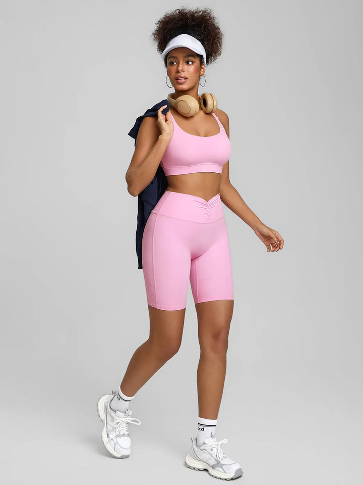 BrxlZero™ Adjustable Strap Sports Bra V-Waist Scrunch Yoga Shorts Set