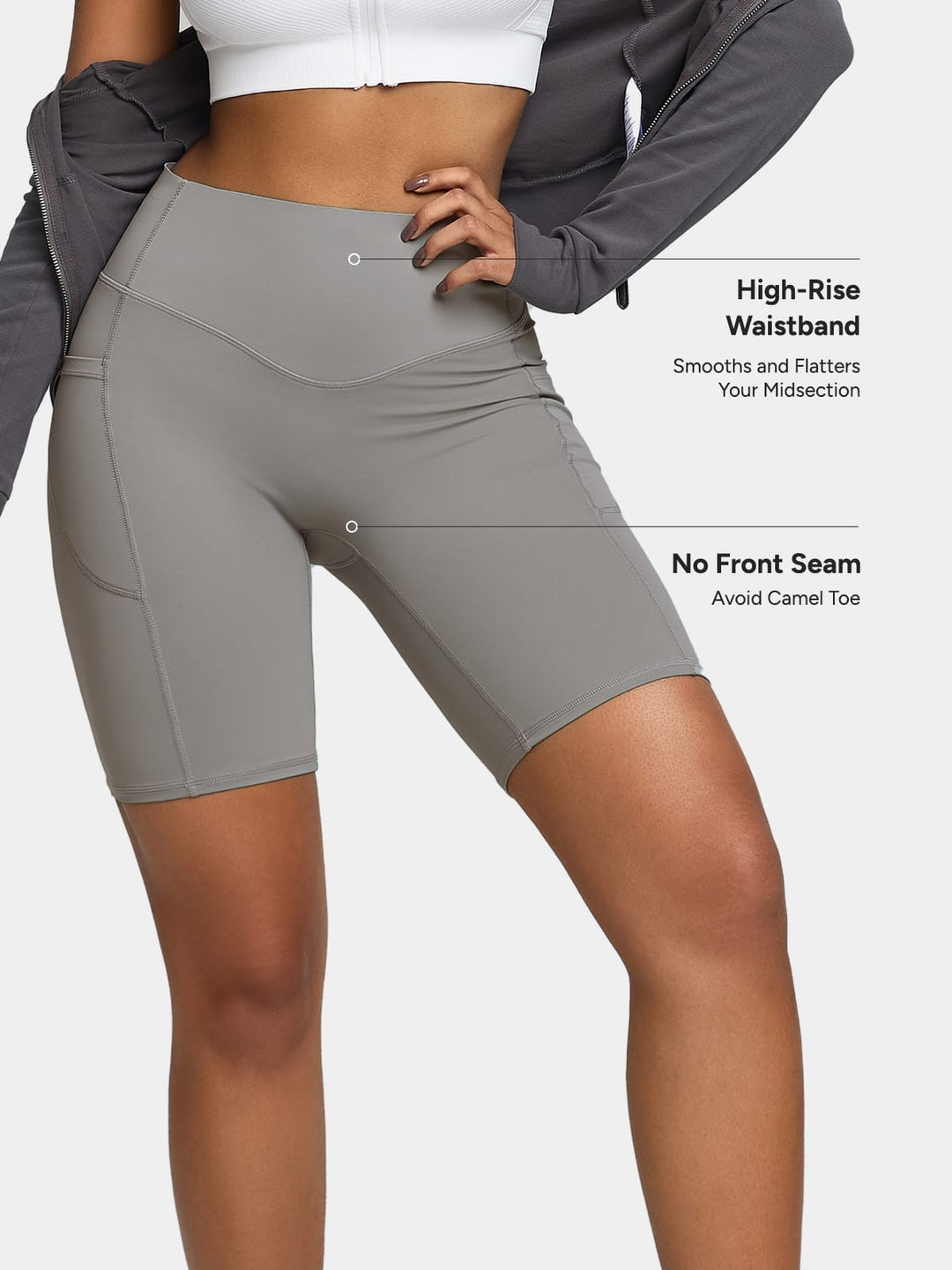 BrxlZero™ High Waisted Tummy Control Workout Biker Shorts with Pockets