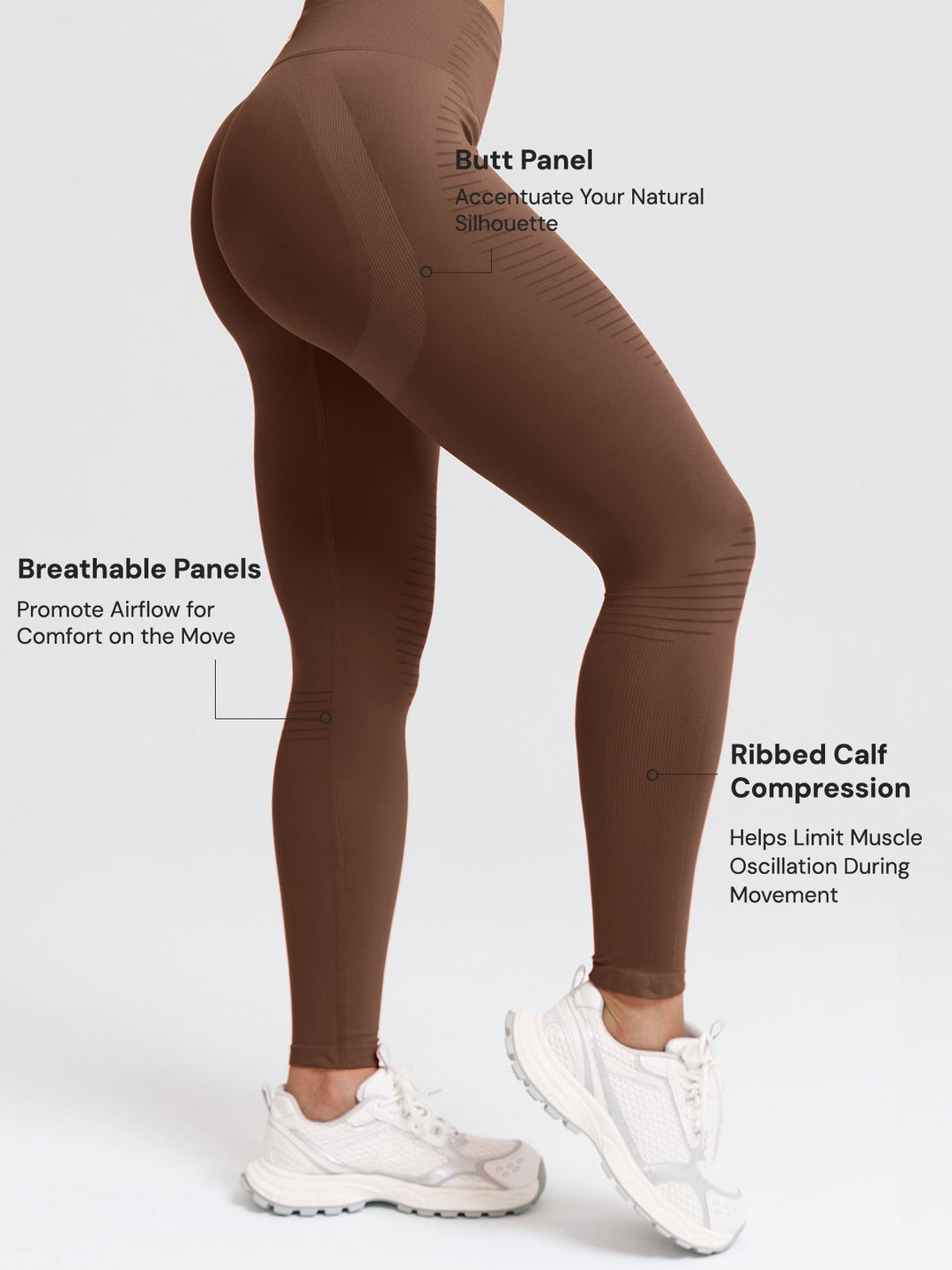 A model wearing a BRXL® BrxlZero® Seamless Butt Lifting Workout Leggings with Calf Support