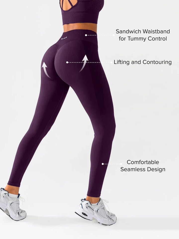 A model wearing a BRXL® Butt Lifting Seamless Bra Scrunch Leggings Set in