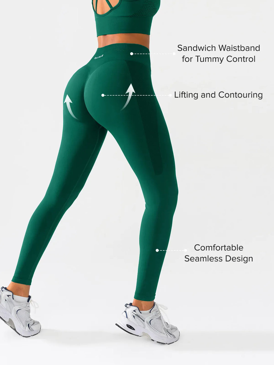 A model wearing a BRXL® Butt Lifting Seamless Bra Scrunch Leggings Set
