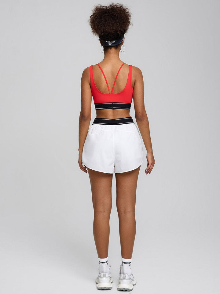Contrast 2-in-1 Mesh Bra Flowy Shorts Running Set