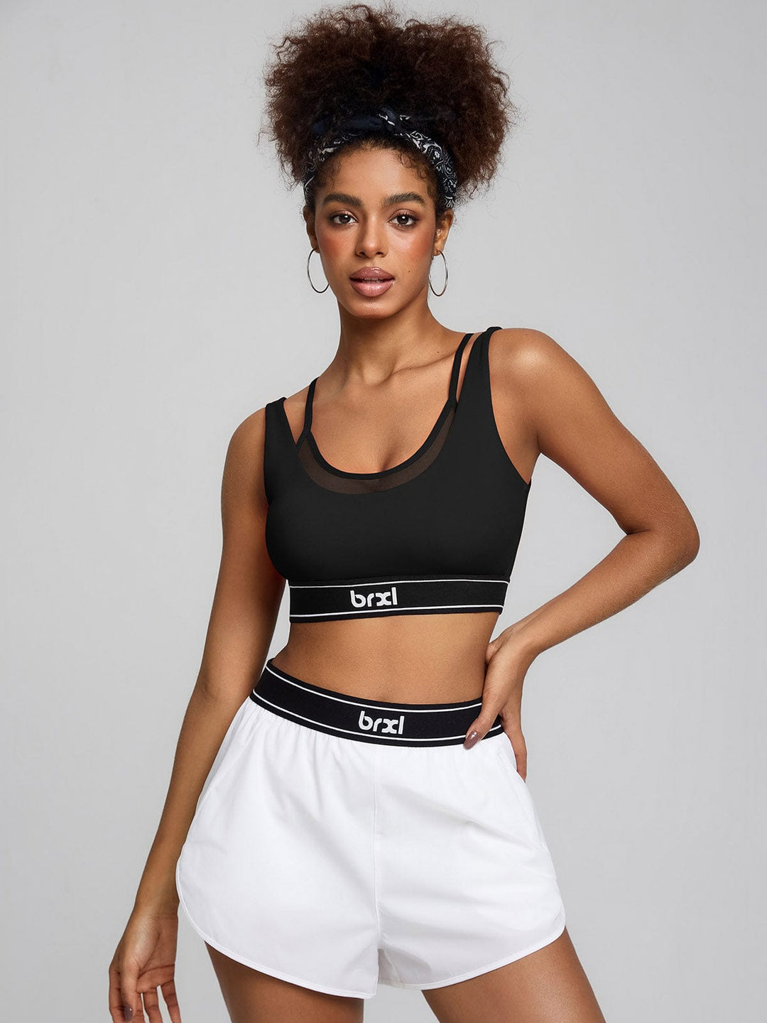Contrast 2-in-1 Mesh Bra Flowy Shorts Running Set