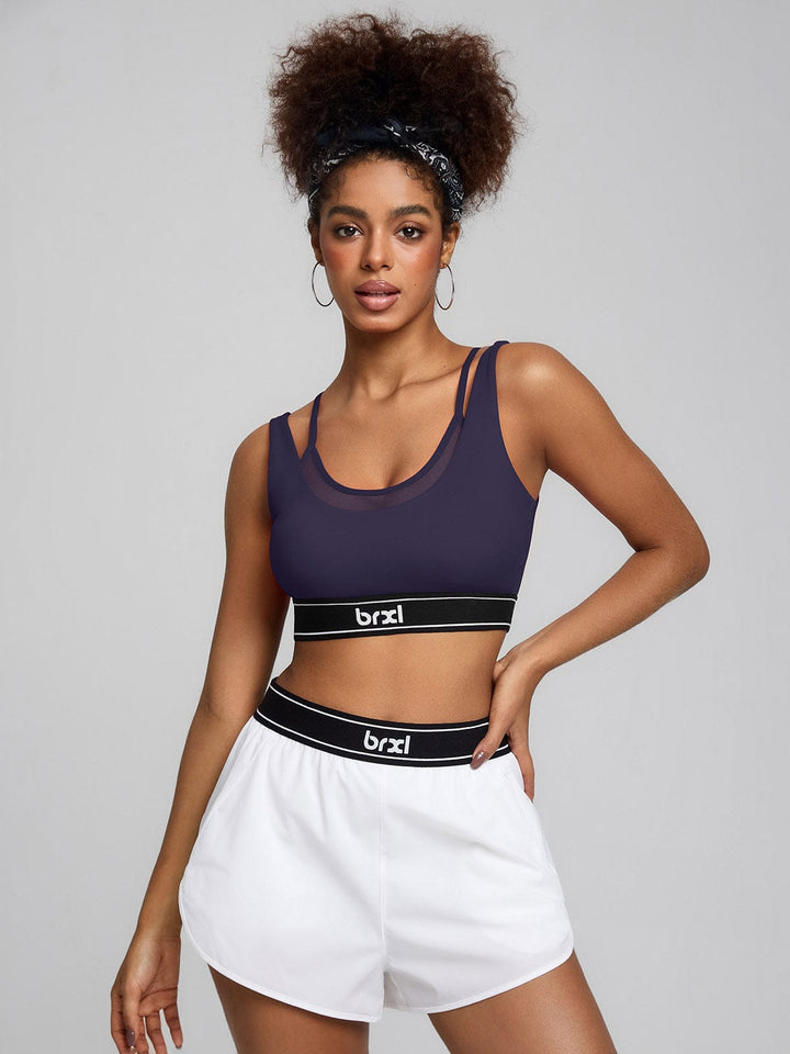 Contrast 2-in-1 Mesh Bra Flowy Shorts Running Set