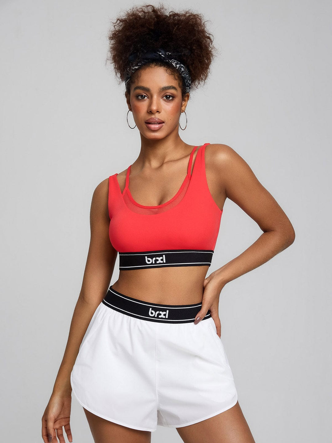 Contrast 2-in-1 Mesh Bra Flowy Shorts Running Set