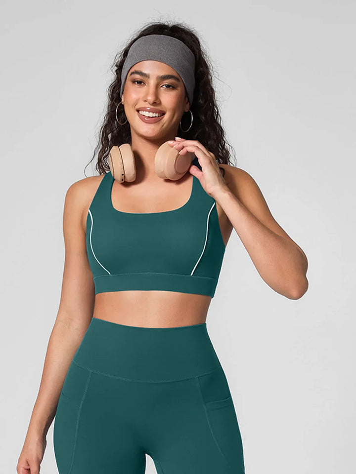 Contrast Color Wide Strap Bra Tummy Control Leggings