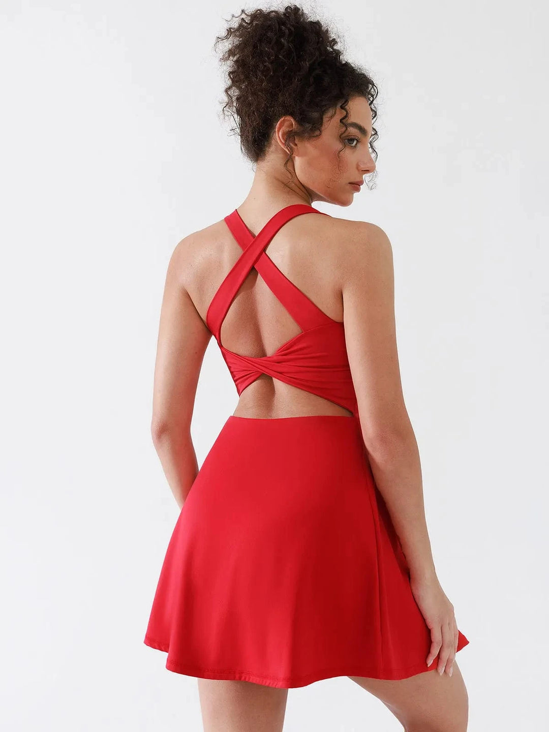 Sporty U-Neck Tennis Dress Built-In Shorts, Cross-Straps & UPF50+ | BRXL Sporty U-Neck Tennis Dress Built-In Shorts, Cross-Straps & UPF50+ | BRXL