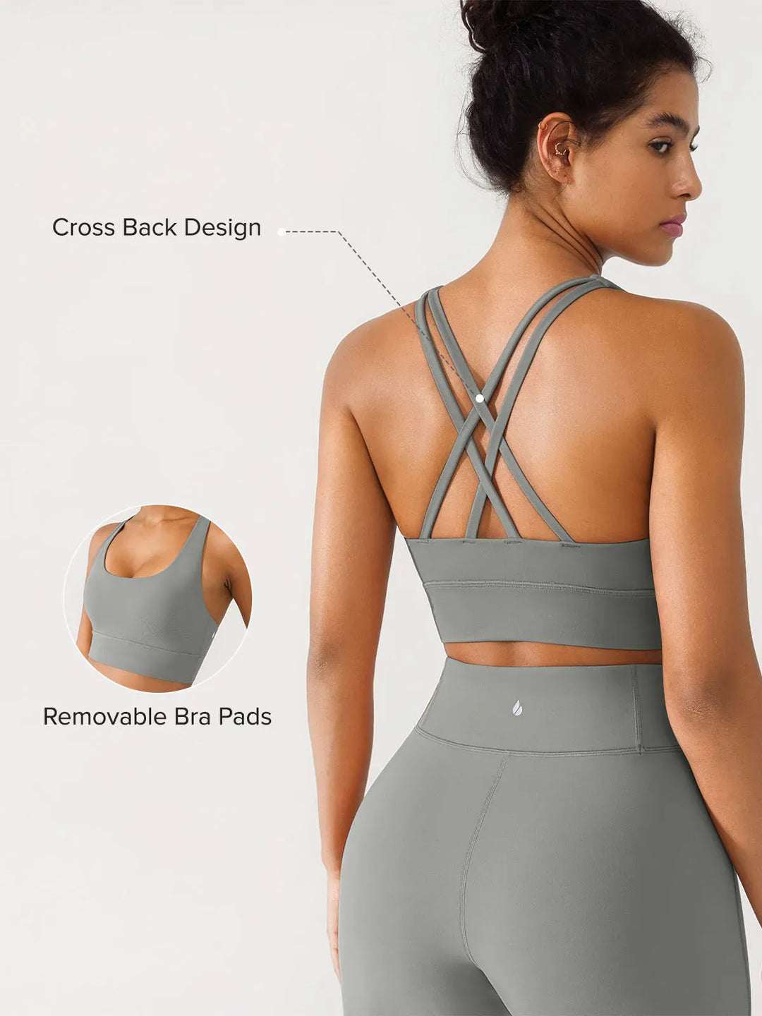 A model wearing a BRXL® Criss Cross Strappy Yoga Sports Bra in