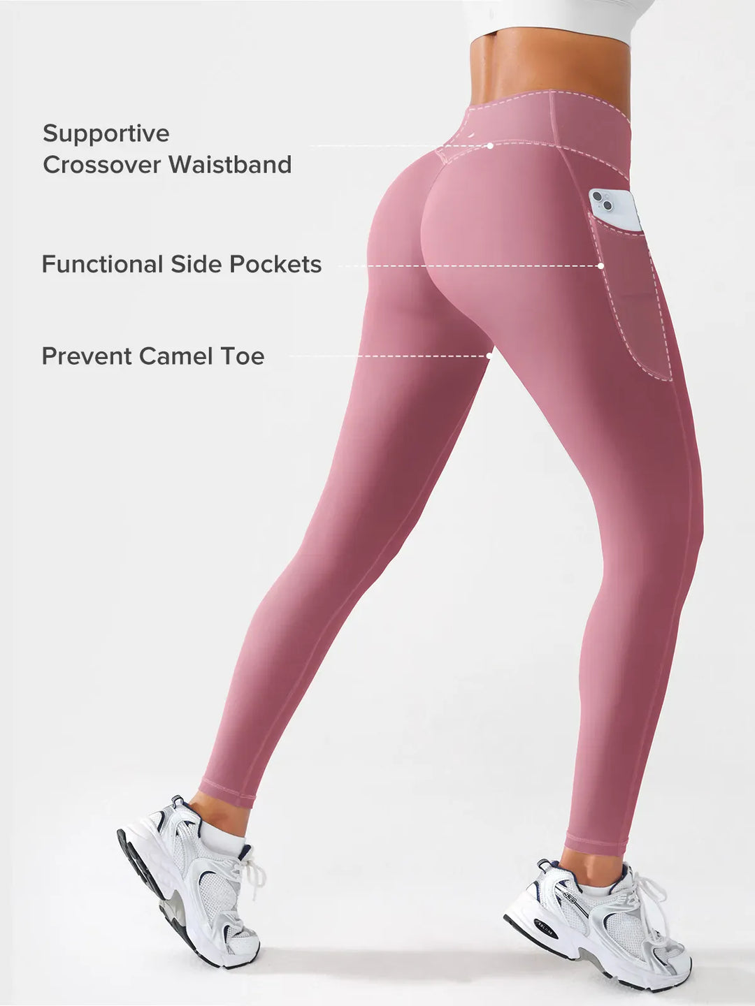 A model wearing a BRXL® Crossover Butt Lifting Side Pockets Running Leggings