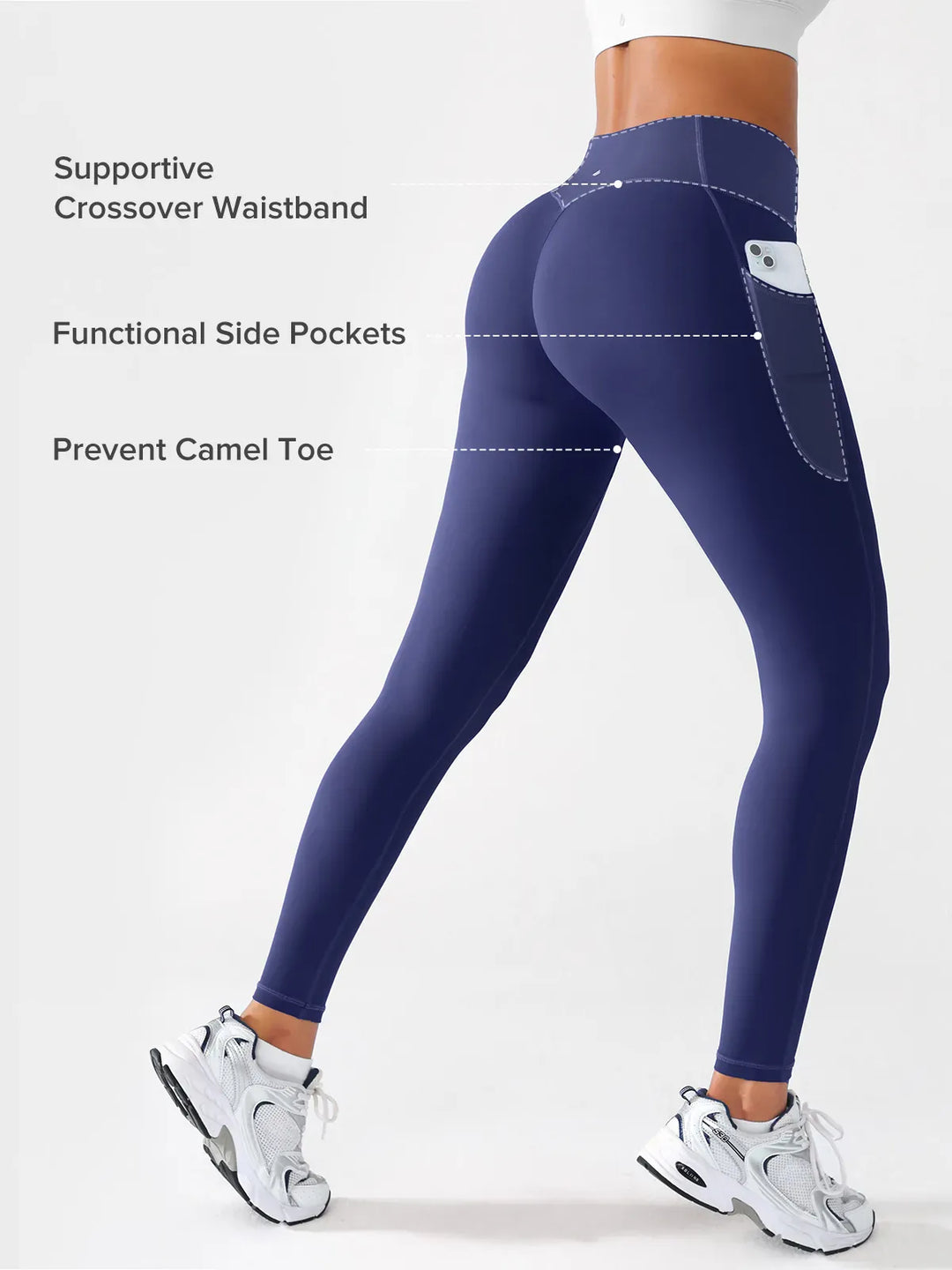 A model wearing a BRXL® Crossover Butt Lifting Side Pockets Running Leggings