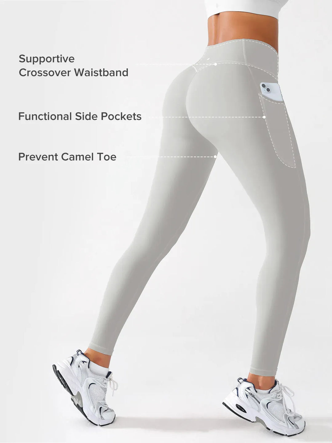A model wearing a BRXL® Crossover Butt Lifting Side Pockets Running Leggings