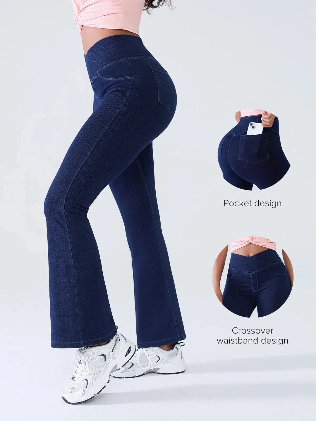 BRXL® Crossover Denim Flare Leggings with Pockets