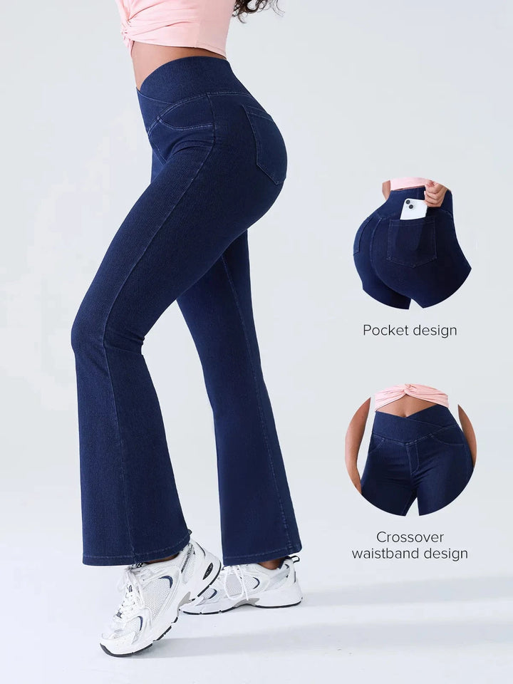 BRXL® Crossover Denim Flare Leggings with Pockets