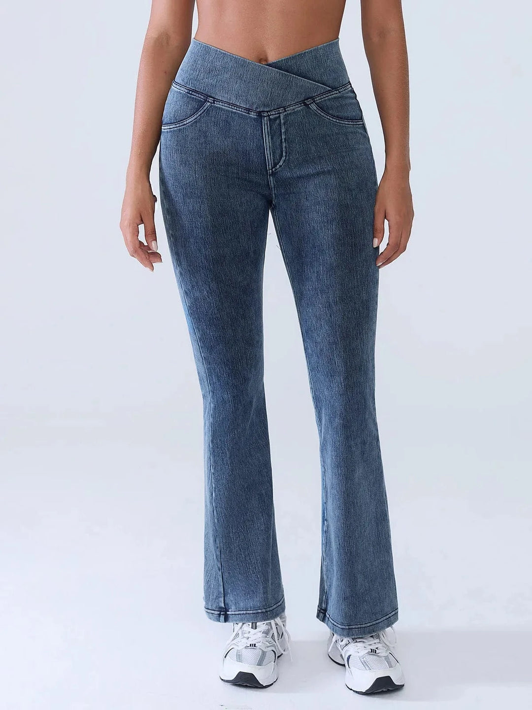 BRXL® Crossover Denim Flare Leggings with Pockets