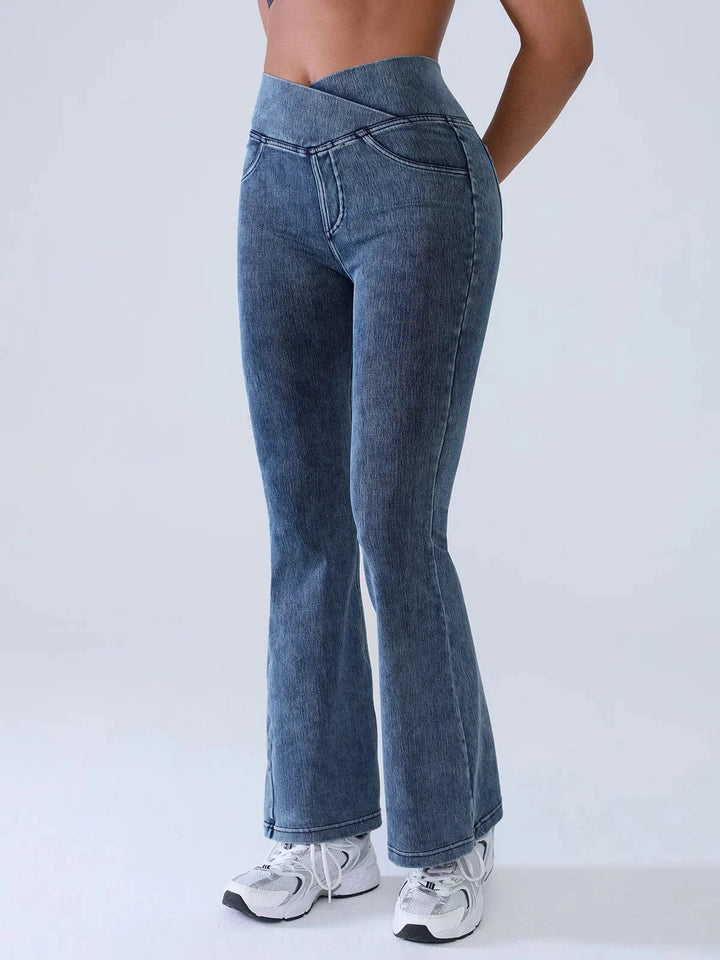 BRXL® Crossover Denim Flare Leggings with Pockets