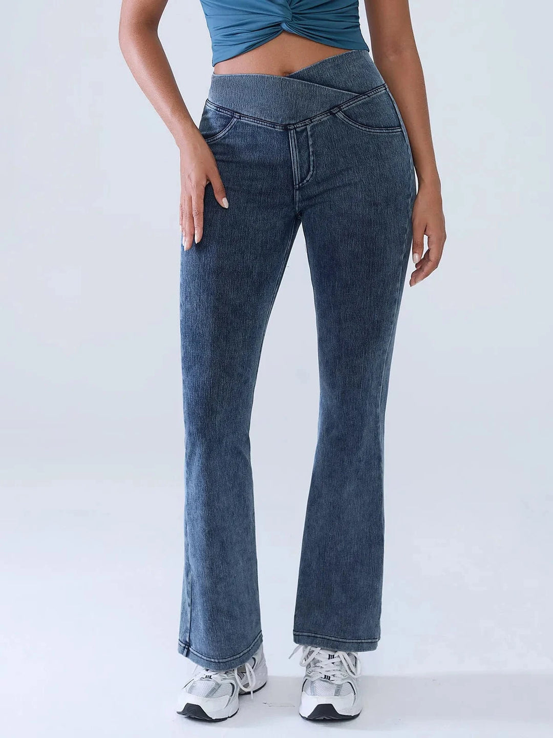 BRXL® Crossover Denim Flare Leggings with Pockets