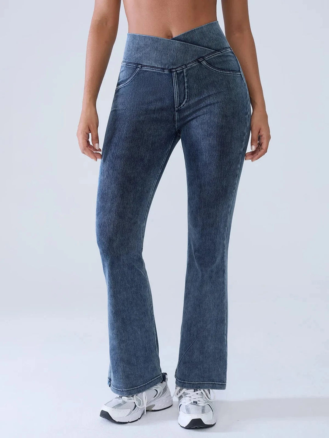 BRXL® Crossover Denim Flare Leggings with Pockets