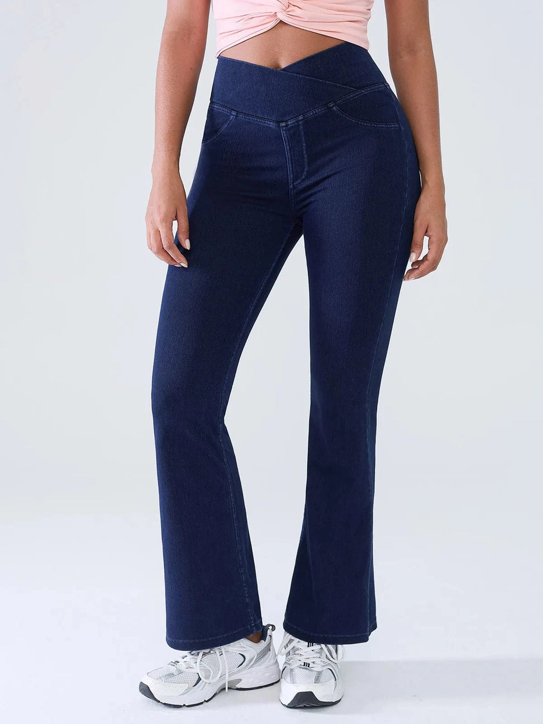 BRXL® Crossover Denim Flare Leggings with Pockets