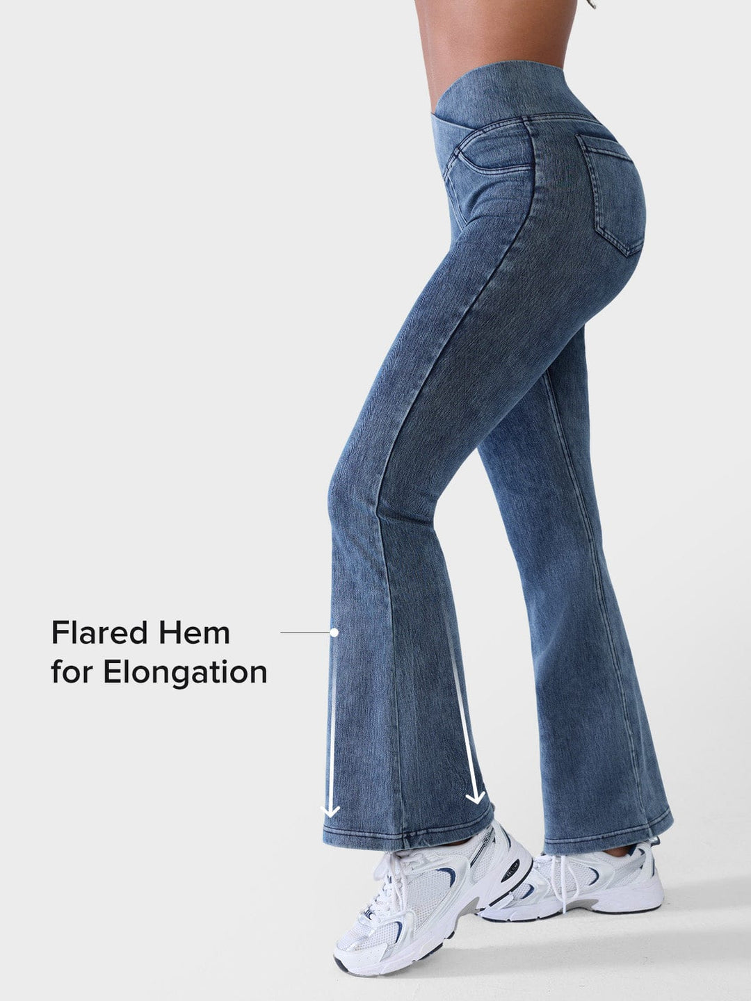 Crossover Denim Side Pockets Flare Leggings