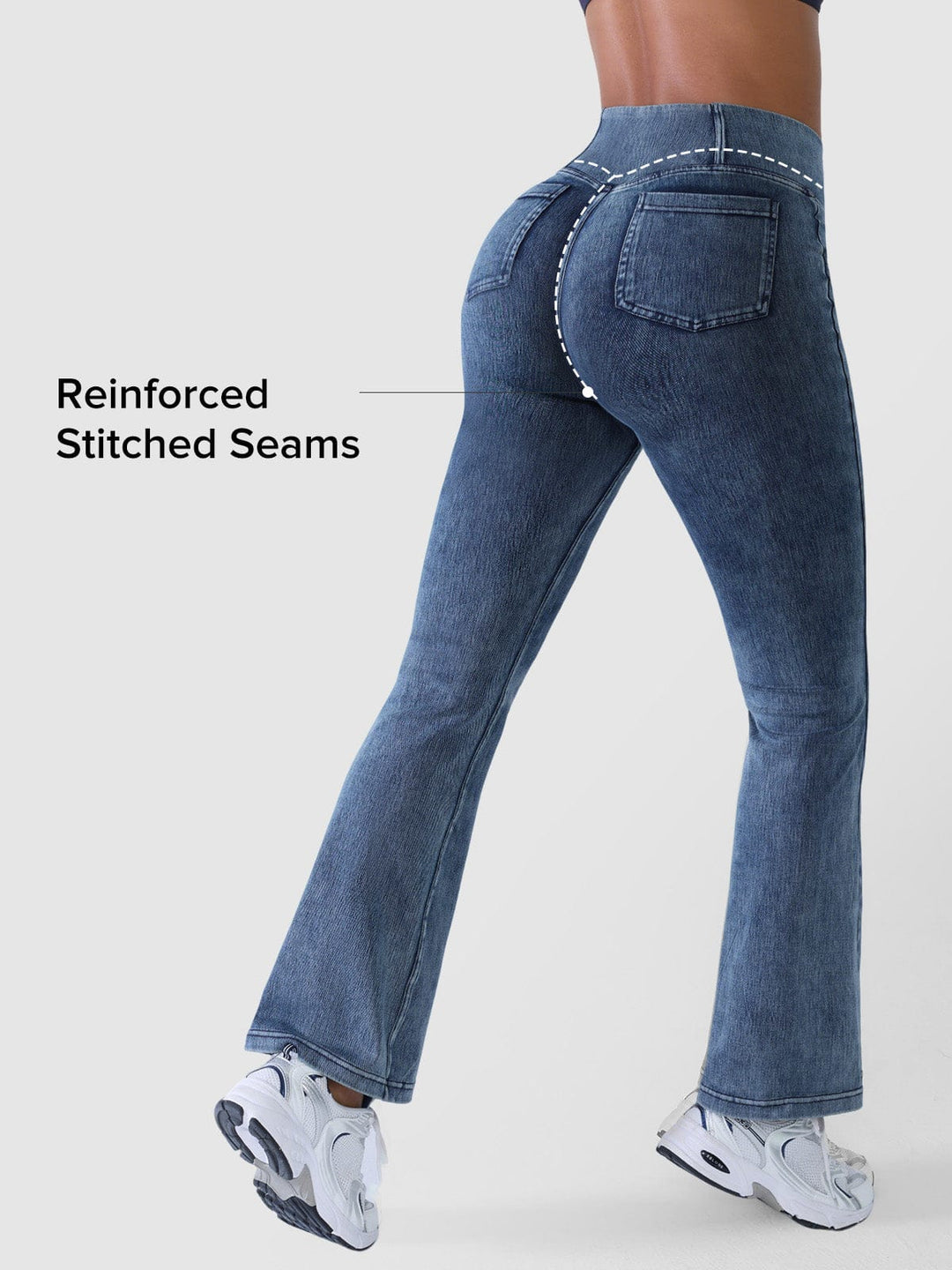 Crossover Denim Side Pockets Flare Leggings