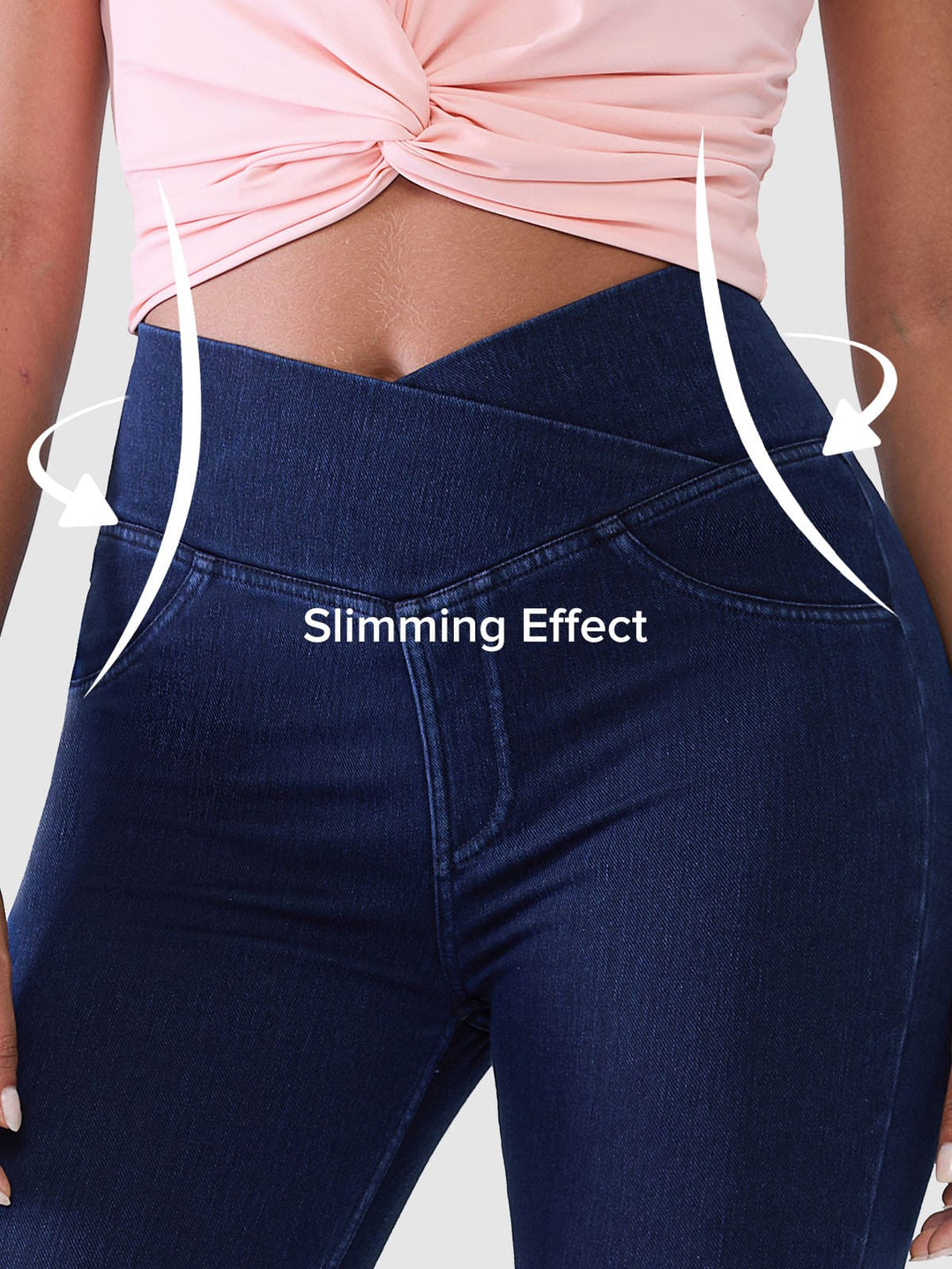 Crossover Denim Side Pockets Flare Leggings Petite