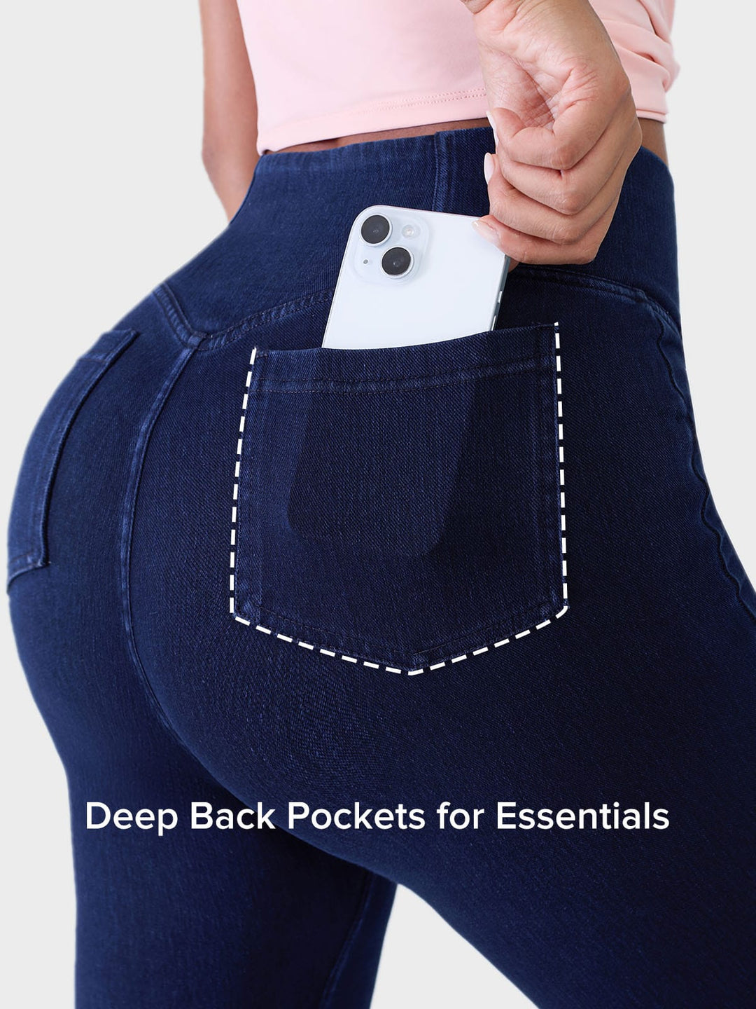 Crossover Denim Side Pockets Flare Leggings Petite