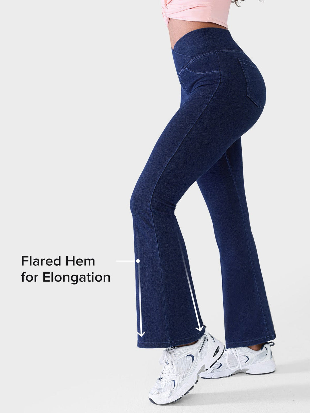 Crossover Denim Side Pockets Flare Leggings Petite