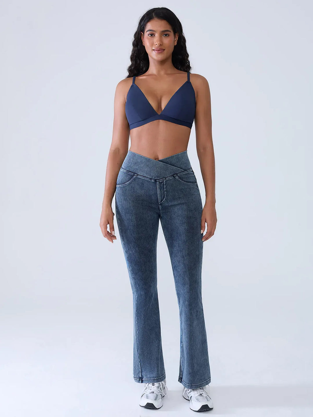 Crossover Denim Side Pockets Flare Leggings Petite