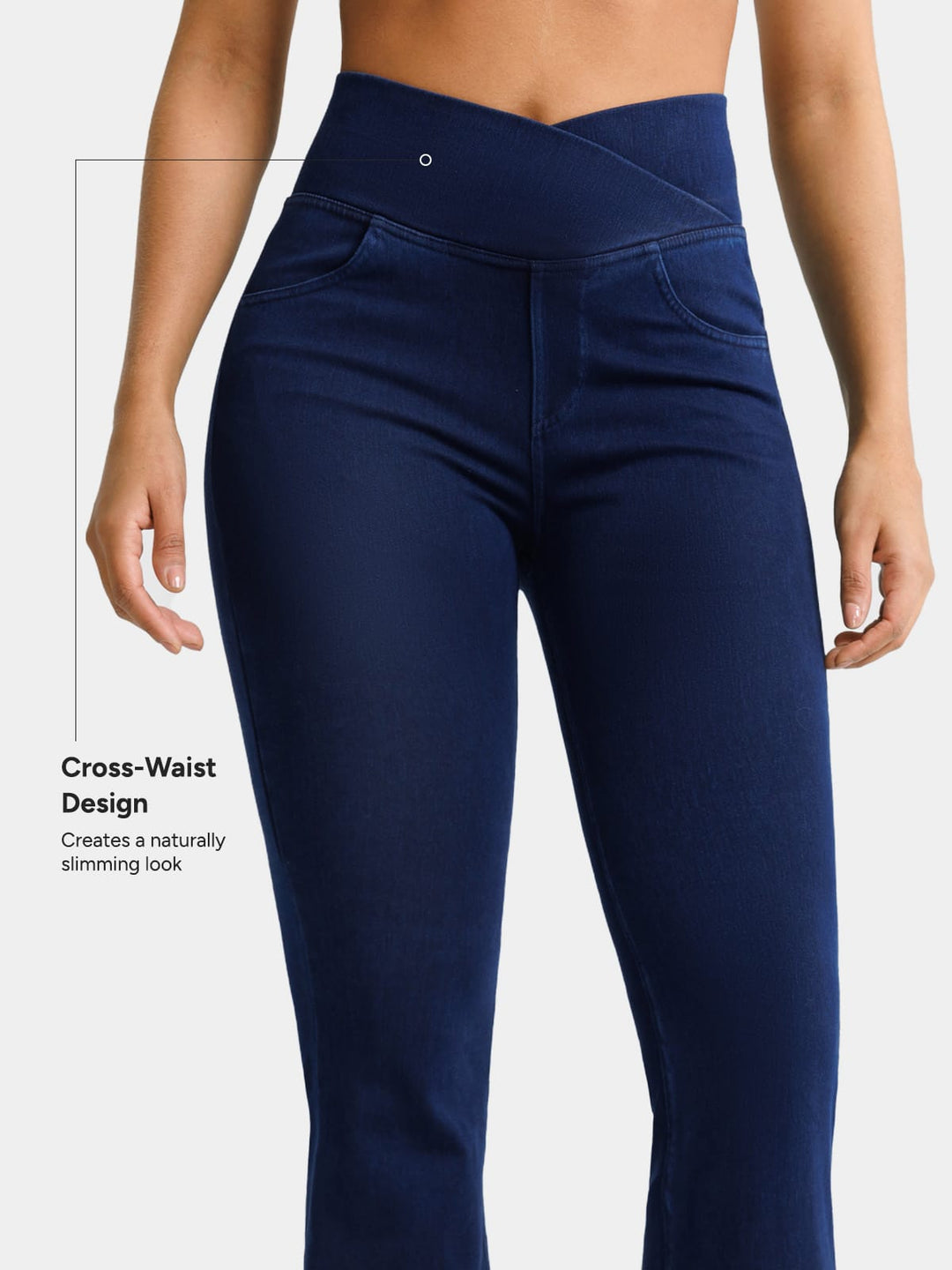 Crossover Denim Side Pockets Flare Leggings Petite
